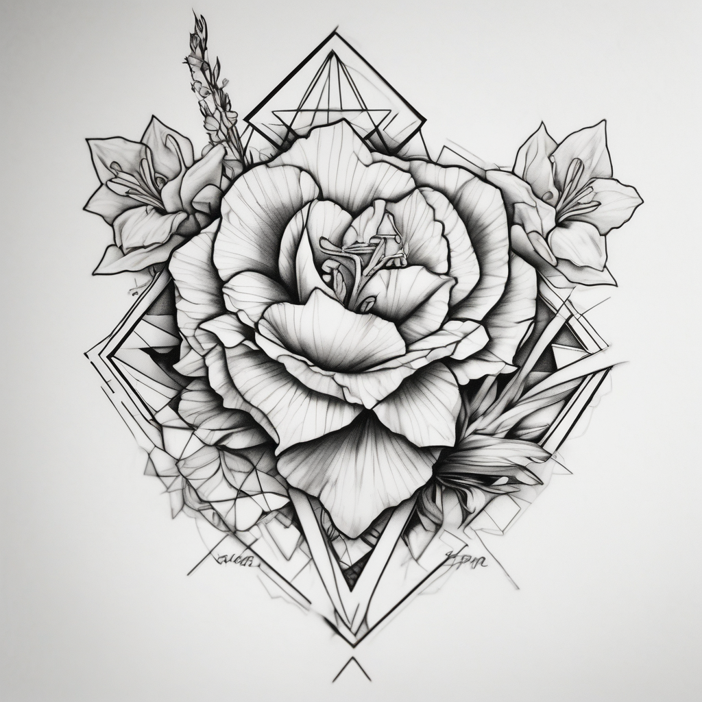 Calia Lily rose gadiolus carnation Narcissus flower sleeve on upper arm and shoulder half sleeve tattoos for men, AI-generated Geometric tattoo design